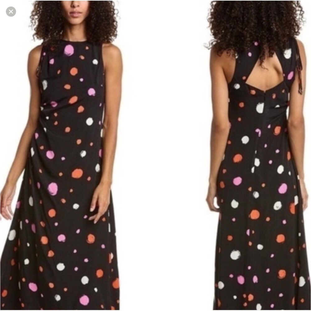 Ted Baker Lizzie ruched side black polka dot midi dress Sz 2